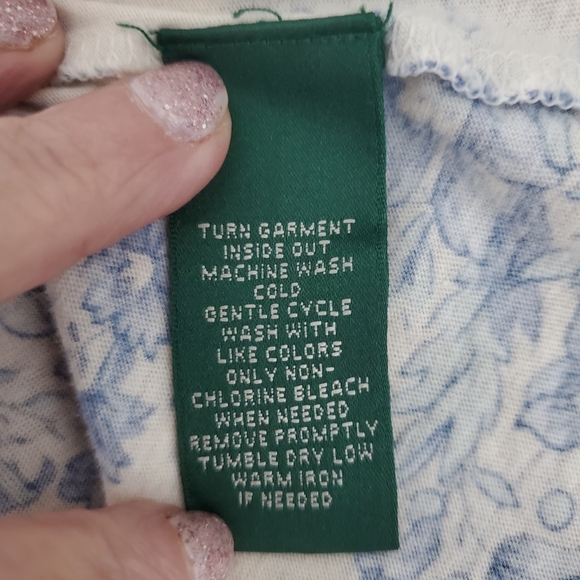 Vintage Ralph Lauren Blue Floral Toile Ruffle Blouse Cottagecore Sleeveless L - Picture 6 of 6